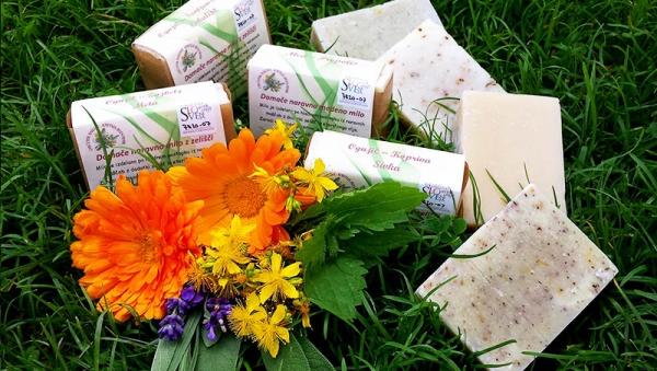 Home-prepared natural soap with herbs